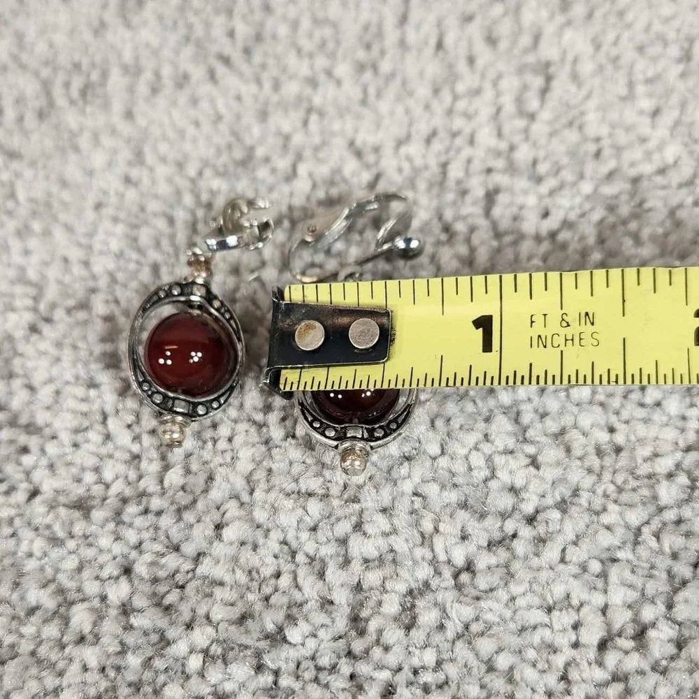 Unbranded‎ Clip On Earrings Red Silver Tone Boho Drop Dangle Women OS